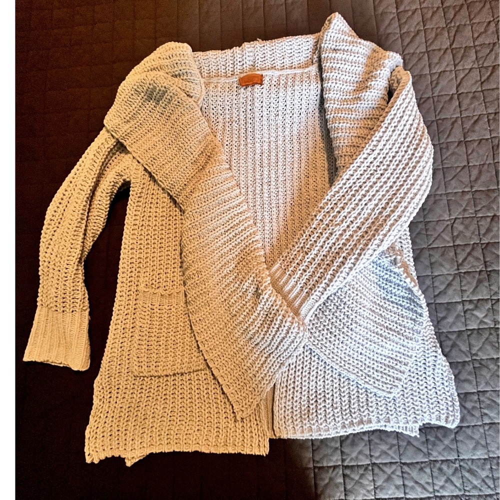 POL Gray Chunky Chenille Knit Open‎ Front Shawl Cardigan Sweater JST352 S